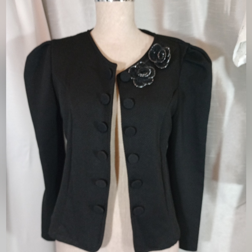 Unbranded Suit Jacket, Black, Floral Collar Decor Buttons, Round Collar, XS